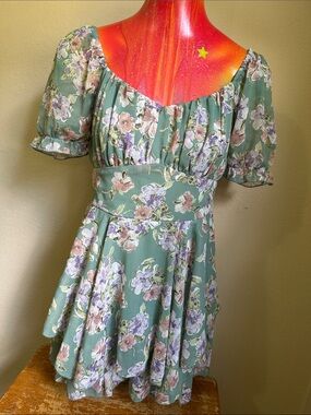 Inspired Hearts Sage Floral Puff Sleeve Mini Romper